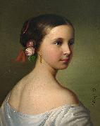 Friedrich Krepp Portrait of a young woman with roses in her hair painting